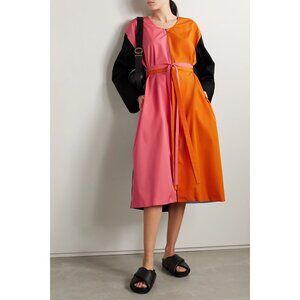 Partow Andy belted color-block cotton-poplin midi dress